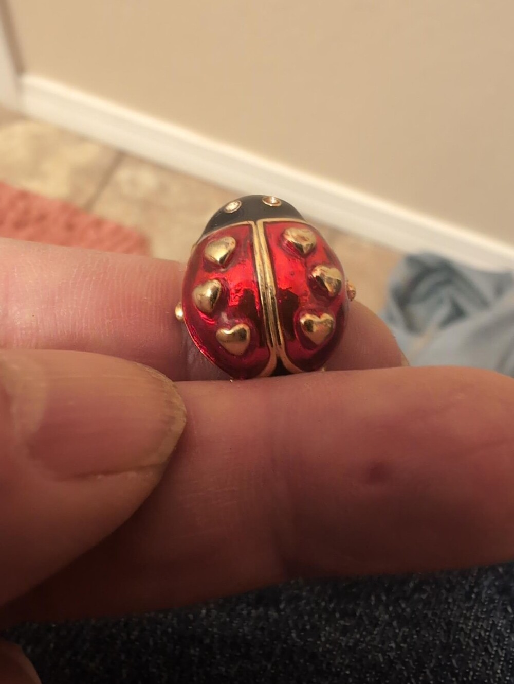 Avon vintage Red and Black Enamel Ladybug Pin Brooch with Gold Accents